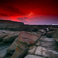 Buy canvas prints of Red sky over Nash Point by Neil Holman