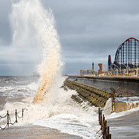 Buy canvas prints of Blackpool high tide on a windy day  by Caroline James