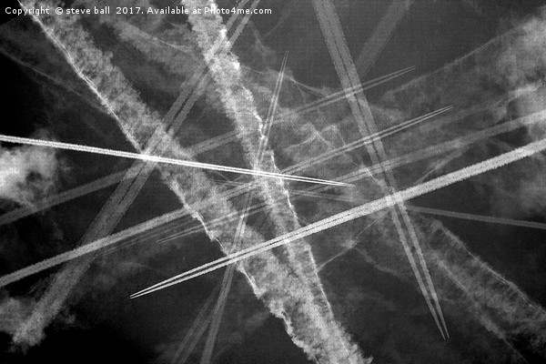 Jet trails in a dark sky Picture Board by steve ball