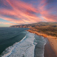 Buy canvas prints of Aerial view from a beach at the sunset. by nuno valadas
