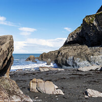 Buy canvas prints of The rocky foreshore at Ilfracombe beach, Devon, England, UK by Joy Walker