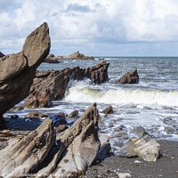 Buy canvas prints of Rocks on Ilfracombe Beach, Devon, England, UK by Joy Walker