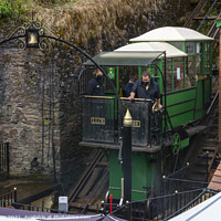Buy canvas prints of Lynton and Lynmouth water powered cliff railway, Devon, England, by Joy Walker