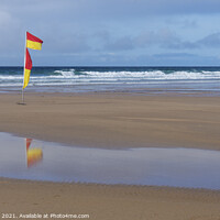 Buy canvas prints of Yellow and red beach safety flag  by Joy Walker