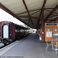Buy canvas prints of Minehead station, Somerset, UK with a stationary train  by Joy Walker