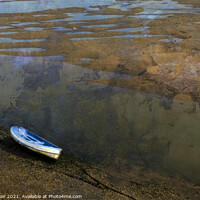 Buy canvas prints of A beached boat anchored while the tide is out by Joy Walker