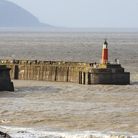 Buy canvas prints of The lighthouse at Watchet harbour entrance, in Somerset by Joy Walker