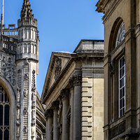 Buy canvas prints of The amazing architecture of Bath Abbey, showing the ladders with climbing angels by Joy Walker