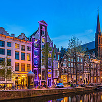 Buy canvas prints of Amsterdam Singel canal illuminated by Marcel de Groot