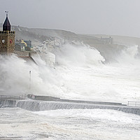 Buy canvas prints of Porthleven battered by winter storm by Bob Sharples