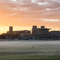 Buy canvas prints of Knitting fog, Sunrise over York Racecourse by Phil MacDonald