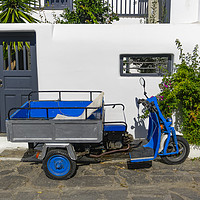 Buy canvas prints of Motor tricycle parked against whitewashed house. by Theocharis Charitonidis