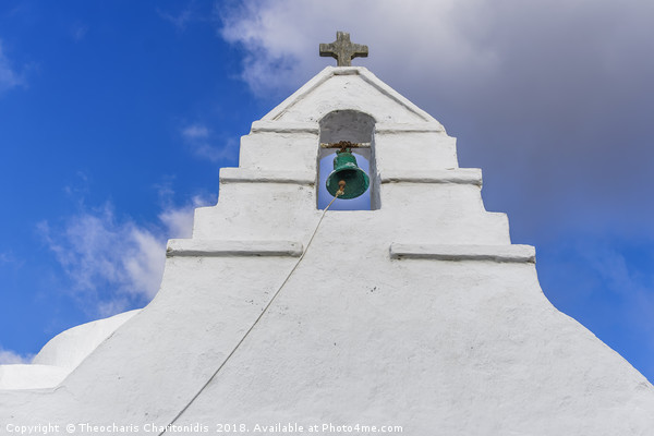 Bell tower at a Greek island against blue sky. Picture Board by Theocharis Charitonidis