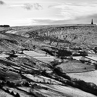 Buy canvas prints of snow covered landscape with fields and moors near stoodley pike in west yorkshire. by Philip Openshaw