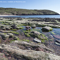 Buy canvas prints of Rock pools at Manorbier Beach South Wales by Kevin White