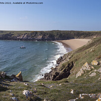 Buy canvas prints of Barfundle Pembrokshire view from clifftop by Kevin White
