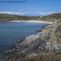 Buy canvas prints of Manorbier beach view from cliff top by Kevin White