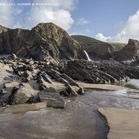 Buy canvas prints of Ancient rocks at Sandymouth Cornwall by Kevin White