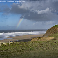 Buy canvas prints of Rain and sun at Sandymouth Beach by Kevin White