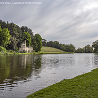 Buy canvas prints of Vineyard and old ruin on the banks of Painshill Park lake by Kevin White
