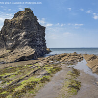 Buy canvas prints of Large rock looking out to sea at Broadhaven North beach by Kevin White