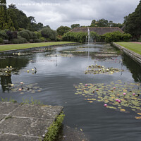Buy canvas prints of pond view from Wisley Gardens old building by Kevin White