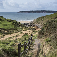 Buy canvas prints of cliff walk at three cliffs bay by Kevin White