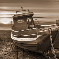 Buy canvas prints of old fishing boat in sepia by Kevin White