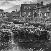 Buy canvas prints of Hawes waterfall in black and white by Kevin White