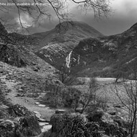 Buy canvas prints of Steall Falls in monochrome Scotland by Kevin White