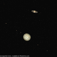 Buy canvas prints of Jupiter and Saturn conjunction against night starry sky by Łukasz Szczepański