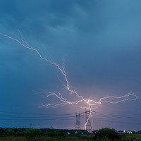Buy canvas prints of Lightning strikes electricity pylon by Łukasz Szczepański