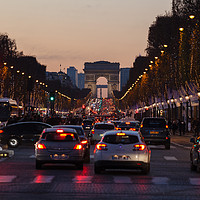 Buy canvas prints of Traffic jam on Champs Elysees, Arc de Triomphe by Łukasz Szczepański