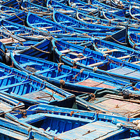 Buy canvas prints of Blue old fishing boats in harbour by Łukasz Szczepański