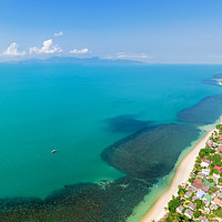 Buy canvas prints of Aerial panoramic view of ocean, beach and blue clo by Łukasz Szczepański