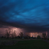Buy canvas prints of Multiple lightning strikes under dramatic sky by Łukasz Szczepański