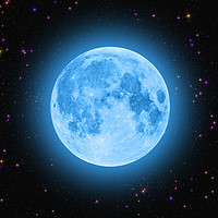 Buy canvas prints of Blue super moon glowing against colorful starry sk by Łukasz Szczepański