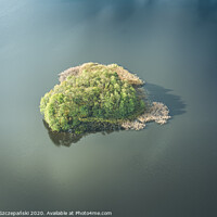 Buy canvas prints of Aerial view of small island on the lake and clouds by Łukasz Szczepański