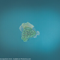 Buy canvas prints of Aerial top down view of small island on the lake by Łukasz Szczepański