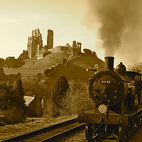 Buy canvas prints of Steam Train at Corfe Castle, Dorset by maria munn