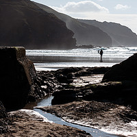 Buy canvas prints of Rocky silhouettes, Perranporth. by Linda Cooke