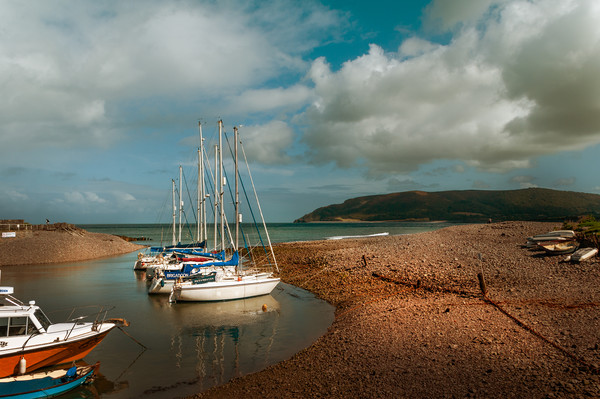 Boats at Porlock Weir, Somerset Picture Board by Linda Cooke
