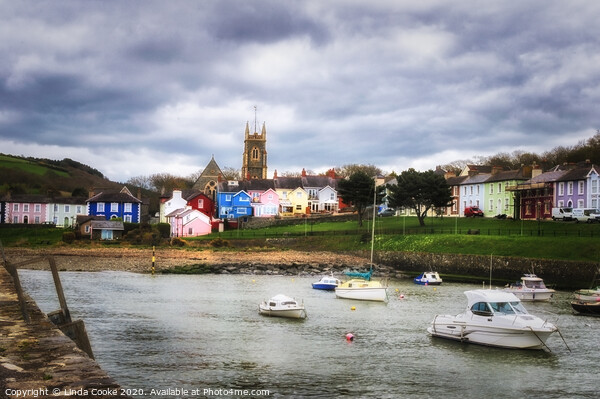 Aberaeron Harbour and Church Picture Board by Linda Cooke