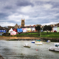 Buy canvas prints of Aberaeron Harbour and Church by Linda Cooke