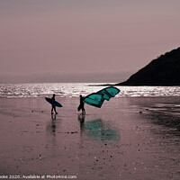 Buy canvas prints of Surfer and windsurfer at Oxwich by Linda Cooke
