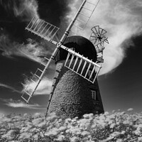 Buy canvas prints of Whitburn Windmill (Monochrome) by Gary Clarricoates