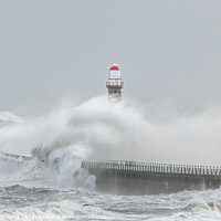 Buy canvas prints of Storm Arwen Hitting Roker Lighthouse by Gary Clarricoates