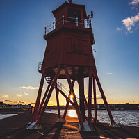 Buy canvas prints of Herd Groyne Lighthouse Sunset by Gary Clarricoates