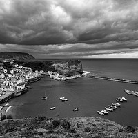 Buy canvas prints of Dramatic Skies at Staithes by Gary Clarricoates