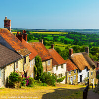 Buy canvas prints of Sun drenched cottages on the iconic Gold Hill by Alan Hill